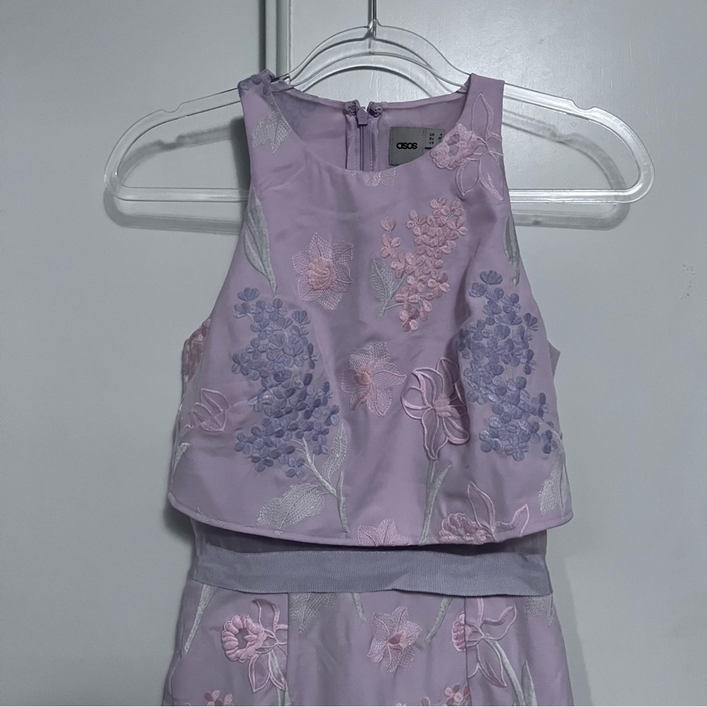 Asos embroidered organza dress midi Size 0 (U.S.) pink Lavender Embroidered - Picture 11 of 13